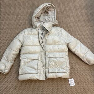 Topshop Kids Shiny Cream Puffer Jacket (Size 4-6)